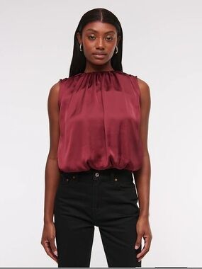 Abercrombie & Fitch Red Satin Bubble Hem Top